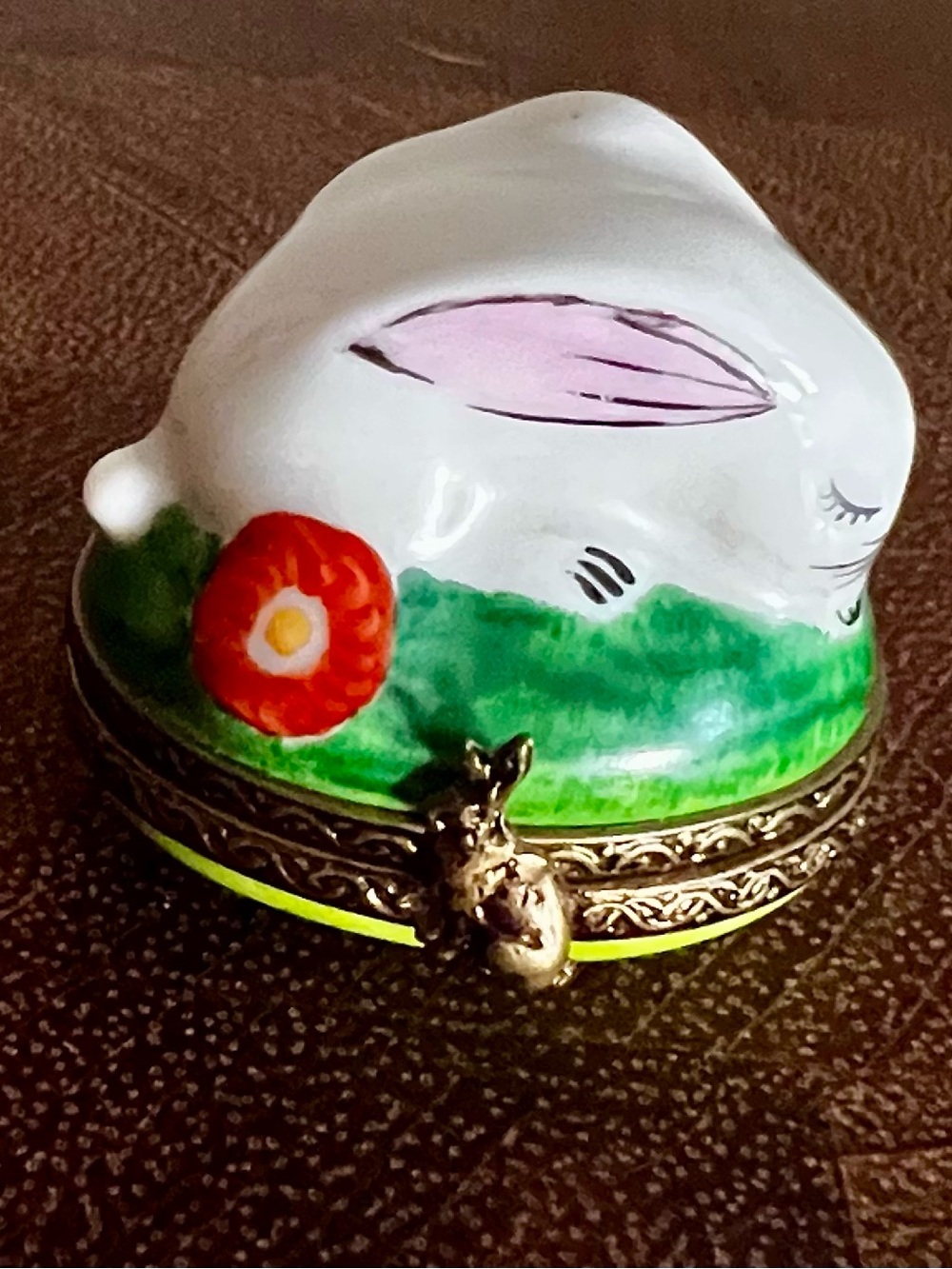 Limoges Peint Main France Parry-Vieille Hand-Painted Rabbit Hinged Trinket Box
